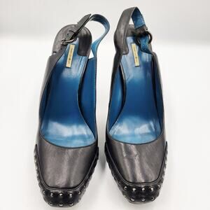 Max Studio Studded Black Leather Slingback Platform Stiletto Heel Pumps Size 8.5